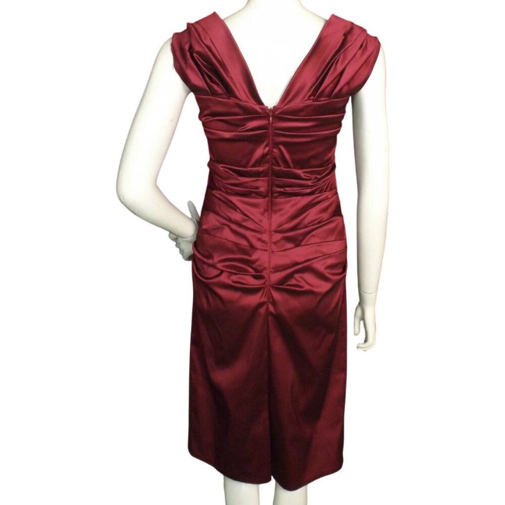 TALBOT RUNHOF Dress, 12/42, Burgundy Stretch Taffeta, Wide Straps, Ruched Zipper - Picture 5 of 13
